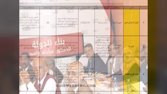 نشوان نيوز ينشر مصفوفة رؤى جميع القوى السياسية لفريق بناء الدولة والفيدرالية والثوابت (جدول)