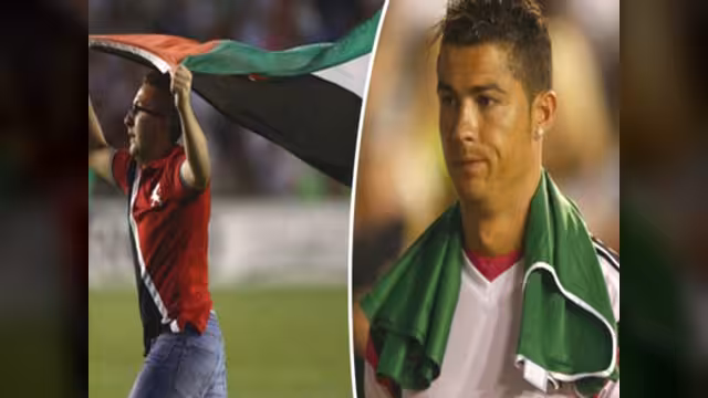 تحت أنظار رونالدو .. مشجع يقتحم مباراة روما ومدريد ليرفع علم فلسطين(صور)