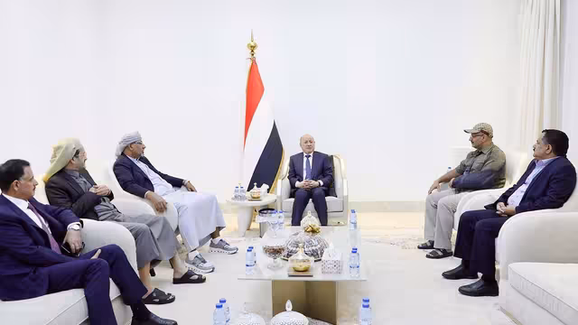 برفقة الزبيدي ومجلي.. الرئيس العليمي يطمئن على العميد طارق صالح