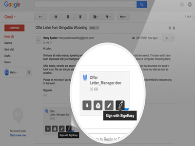 أداة SignEasy لتوقيع الوثائق داخل بريد جيميل
