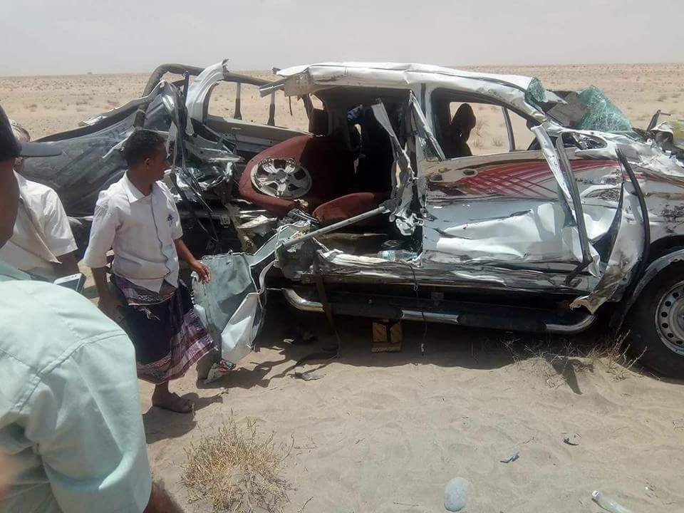 سيارة حمدي شكري الصبيحي التي تعرضت لحادث مروري في لحج