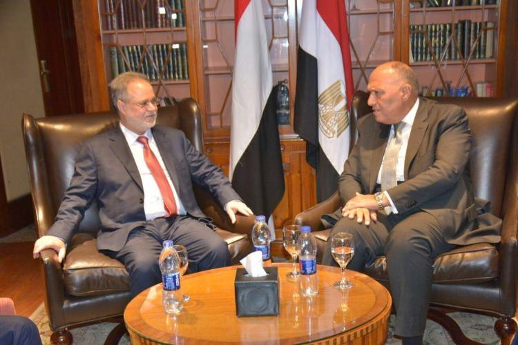 وزير الخارجية المصري سامح شكري مع وزير الخارجية اليمني عبدالملك المخلافي