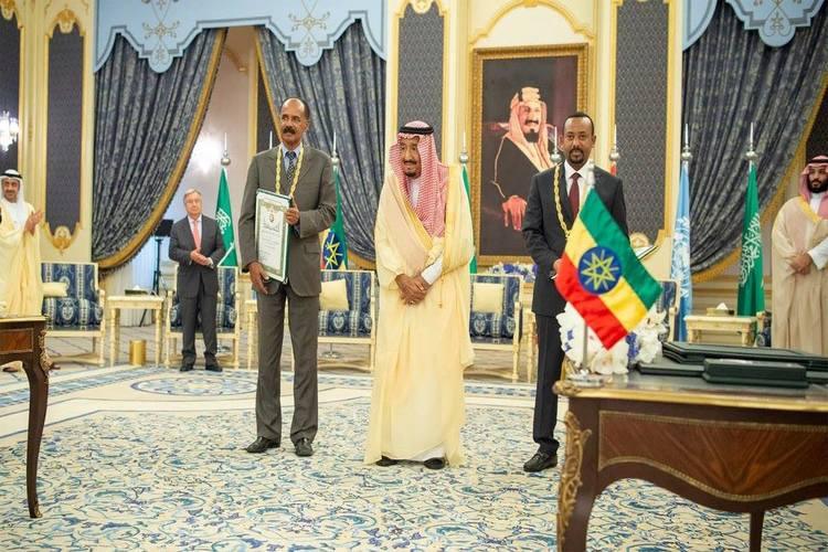 رئيس إريتريا أسياس أفورقي ورئيس وزراء أثيوبيا آبي أحمد علي وولي العهد السعودي، الأمير محمد بن سلمان