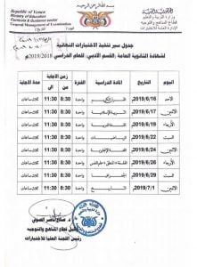 تعرف على جدول امتحانات الشهادة الثانوية والأساسية في اليمن - عدن