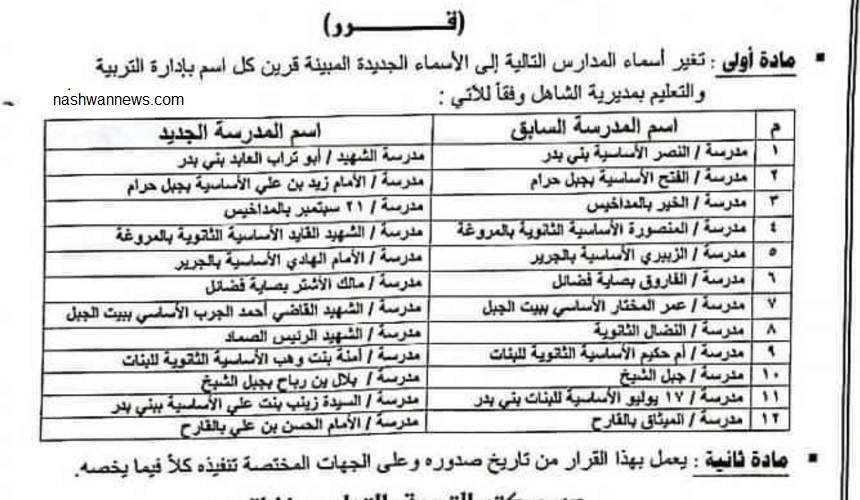 وثيقة تكشف قرارات حوثية بتغيير أسماء المدارس في حجة