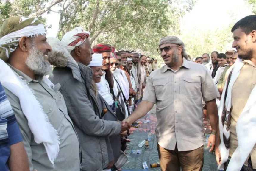 طارق صالح خلال استقبال مشائخ ووجهاء ذوباب غربي اليمن