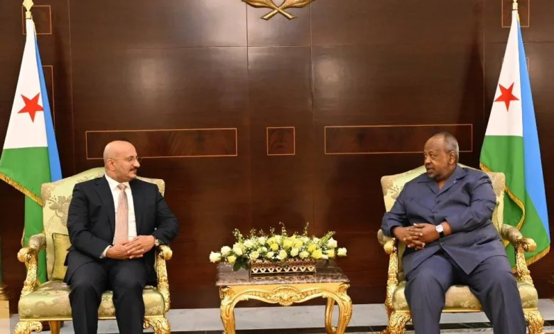لقاء نائب رئيس المجلس الرئاسي اليمني طارق صالح مع الرئيس الجيبوتي اسماعيل جيله