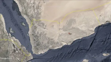 خارطة اليمن وتظهر البحر الأحمر وخليج عدن