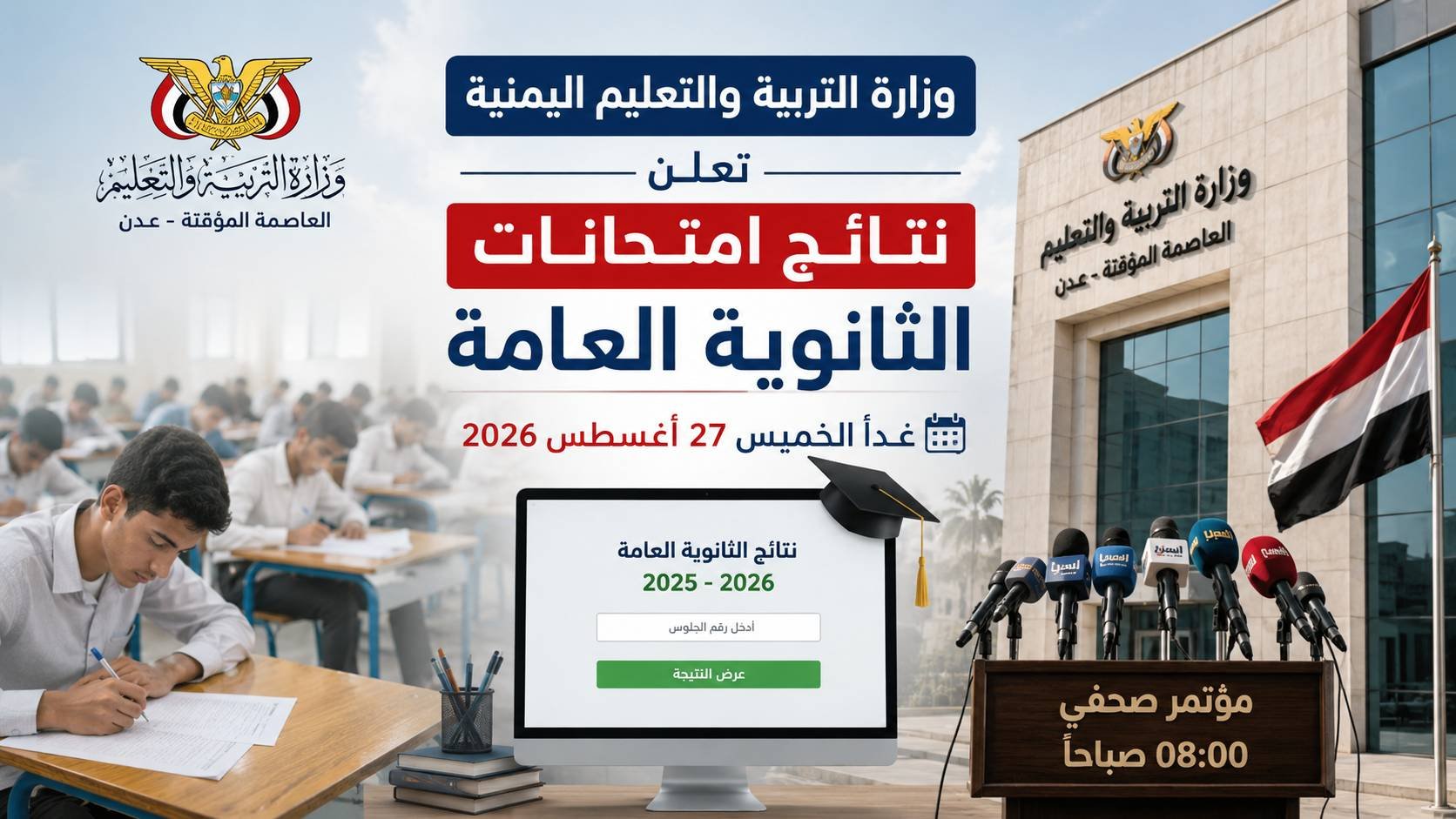 وزارة التربية والتعليم اليمنية تعلن نتائج امتحانات الثانوية العامة غداً الخميس