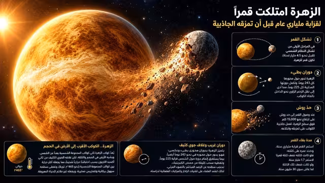 دراسة: الزهرة امتلكت قمراً لقرابة ملياري عام ثم مزقته الجاذبية